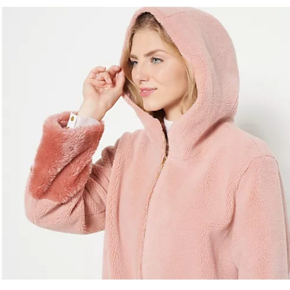 Koolaburra by UGG Women S Pink Rose Full Zip Hooded Faux Fur Fuzzy Jacke… - Picture 3 of 13